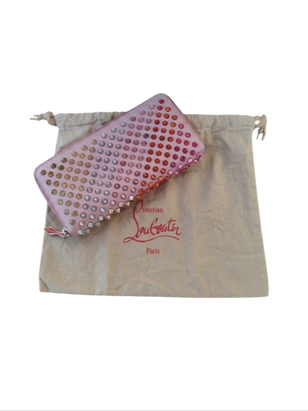 Authentic Christian Louboutin Candy Pink Leather Studded Wallet With Dust Bag